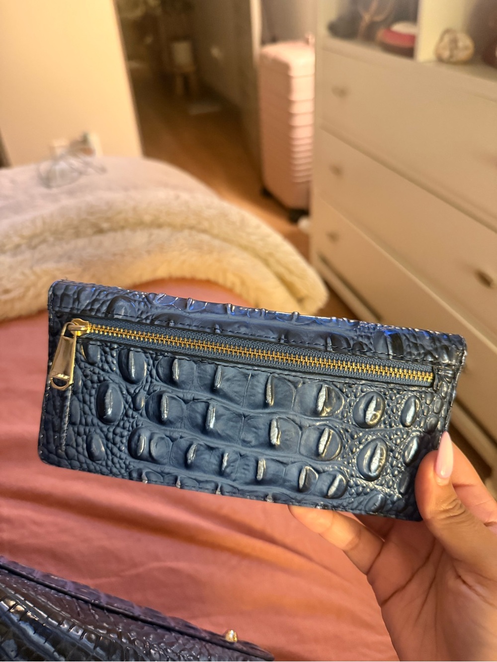 Brahmin Maritime Blue Croc-Embossed Leather Zip Wallet - Picture 2 of 4